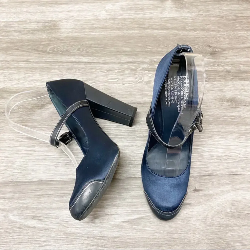 Pedro Garcia Satin Leather Heels Blue 39.5 and 40